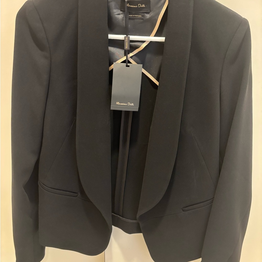 Massimo Dutti Black Shawl-Collar Tailored Blazer